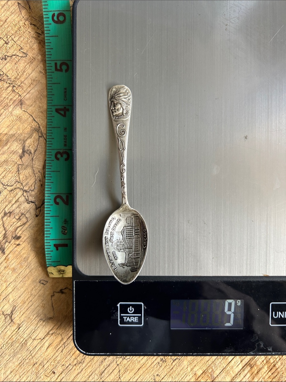 4” Sterling Silver Souvenir Spoon with Relief Chicago Design